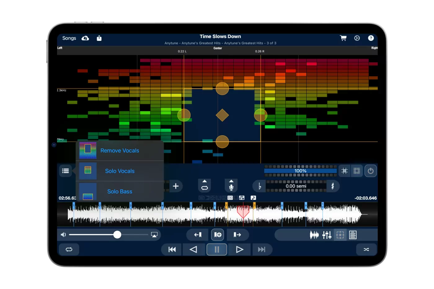 Anytune's ReFrame audio isolation removing vocals